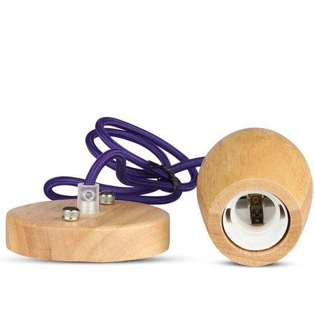 Lampa Wisząca Oprawa E27 Drewniany klosz z fioletowym kablem VT-7778 V-TAC