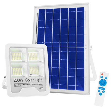 Naświetlacz Lampa LED 200W + Panel Solarny Zimna Barwa IP66 + Pilot