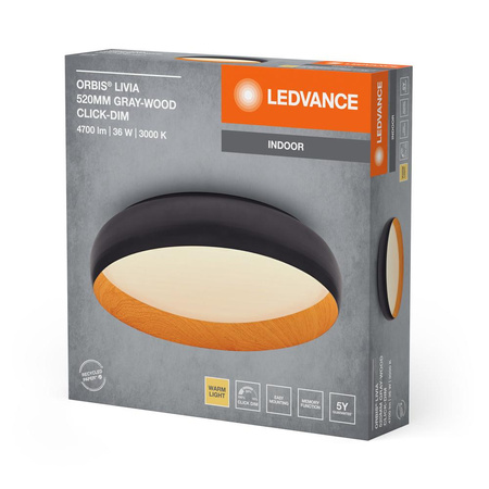 Plafon LED Lampa Oprawa Sufitowa Ściemnialna 36W 3000K Ciepła Czarna Drewniana LEDVANCE