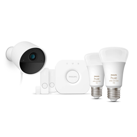 2x Żarówka LED E27 A60 9W = 75W 1100lm 2000-6500K CCT + RGB SMART Inteligentna Bluetooth ZigBee White and Color Ambiance + Mostek BRIDGE + Kamera IP 1080p Full HD + Czujnik Kontaktu Otwarcia/Zamknięcia Secure Philips HUE