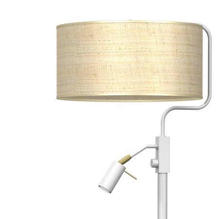 Lampa Podłogowa Stojąca MARSHALL Biała Rattanowa 1xE27 + 1x mini GU10 Milagro