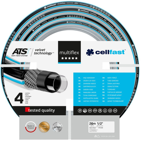 Zestaw DISCOVER Wózek z Wężem MULTIFLEX 1/2" 20m z Końcówkami i Pistoletem ERGO CELLFAST