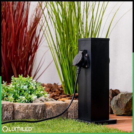 Słupek Ogrodowy IBERI Zewnętrzny Stojący 230V 22cm 2x Gniazdo Sieciowe LUMILED