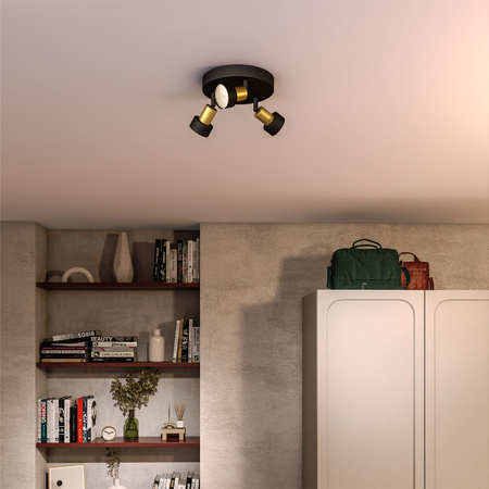 Lampa Sufitowa Reflektor 3x GU10 Czarna-Miedziana Conduit Philips