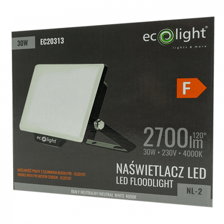 Naświetlacz LED Lampa Reflektor 30W 2700lm 4000K Neutralna IP65 NL-2 Ecolight