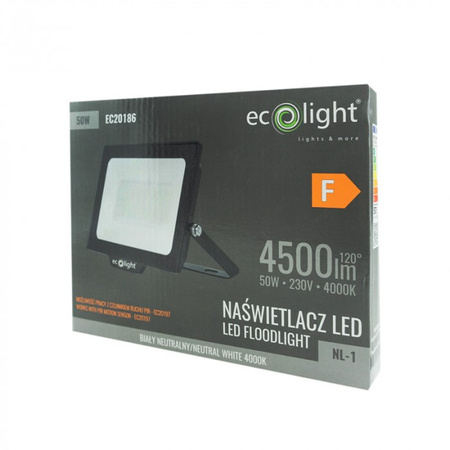Naświetlacz LED Lampa Reflektor 50W 4500lm 4000K Neutralna IP65 NL-1 Ecolight
