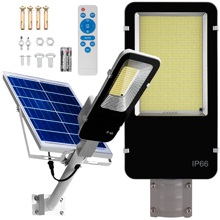 Lampa Solarna Uliczna LED 2000W 200000lm 6500K Zimna Czujnik Zmierzchu MOCNA Latarnia Ogrodowa z Regulowanym Panelem + Uchwyt i Pilot