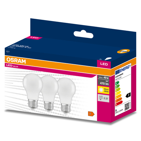 3x Żarówka LED A55 E27 4.9W = 40W 470lm 2700K Ciepła 200° VALUE CLASSIC Osram