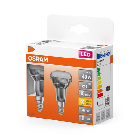 2x Żarówka LED R50 Reflektor E14 2.6W = 40W 210lm 2700K Ciepła 36° STAR Osram
