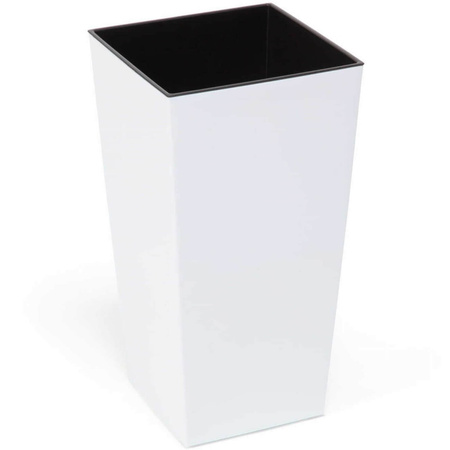 Donica Trapez Ogrodowa z Wkładem Doniczka Dekoracyjna 14x14cm Domowa Kwadratowa do Kwiatów Biała POŁYSK