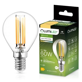 Żarówka LED E14 P45 7W = 60W 806lm 3000K Ciepła 360° Filament LUMILED