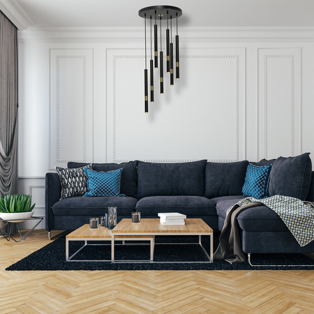 Lampa wisząca MONZA 7xG9 8W Podłużna Minimalistyczna Czarna Złota MLP6385 Milagro Metal