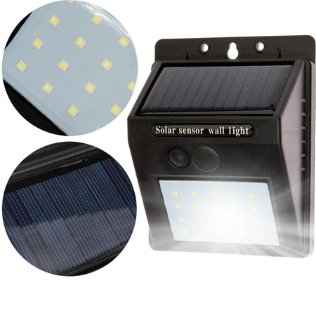 Naświetlacz Solarny LED 3W 5500-6000K Zimna IP65 Czarny Czujnik Zmierzchu