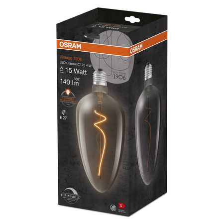 Żarówka LED Dekoracyjna A125 E27 4W = 15W 140lm 1800K Ciepła 300° Dymiona Ściemnialna Vintage 1906 Osram