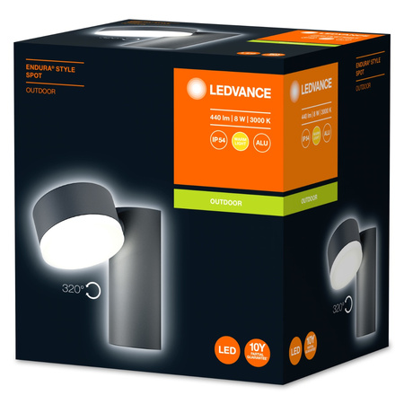 Lampa Ogrodowa Zewnętrzna Kinkiet Elewacyjny LED 8W 440lm 3000K IP44 Szary Endura Ledvance