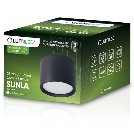 Oprawa HALOGENOWA Natynkowa SUNLA Tuba Gx53 LED Spot Kinkiet Sufitowa Walec Czarny LUMILED