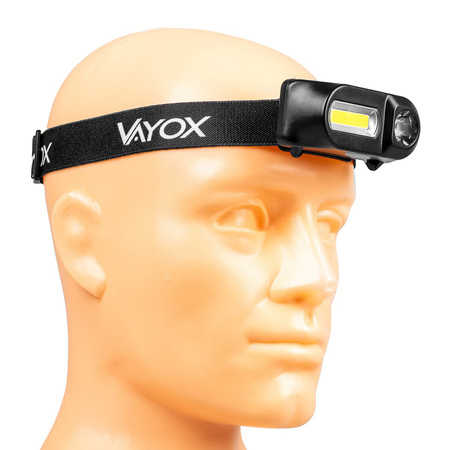 Latarka Czołowa Akumulatorowa LED 250lm XPE + COB LED 7 Trybów Pracy VAYOX