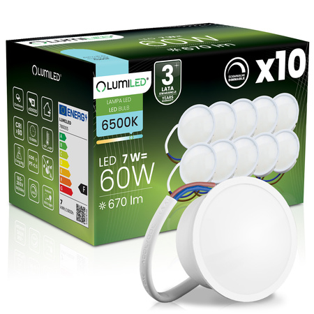 10x Wkład do Opraw LED Żarówka Moduł INSERT Reflektor 7W = 60W 670lm 6500K Zimna 120° Ściemnialna LUMILED