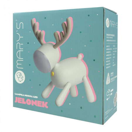 Lampka Nocna Dziecięca LED 1W 3000-6500K Ciepła i Zimna USB Akumulatorowa 1200mAh Biała JELONEK MARY'S