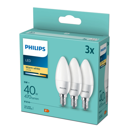3x Żarówka LED E14 Świeczka B35 4,9W = 40W 470lm 2700K Ciepła Philips