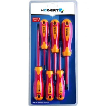 Zestaw 6x Wkrętaki Śrubokręty Elektryczne Płaskie Krzyżowe Izolowane 1000V Hoegert Technik