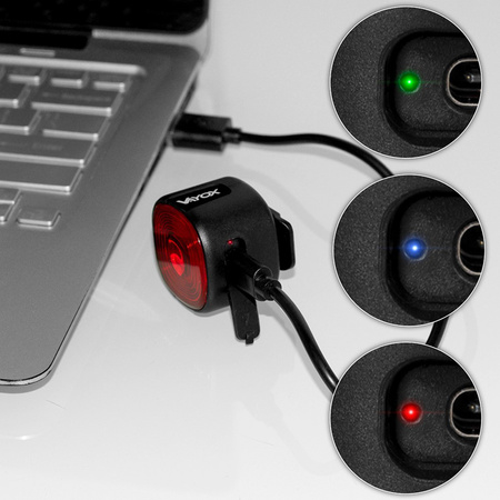 Lampka Latarka Rowerowa Tylna Czerwona SMART USB-C 6 Trybów IP66 MOCNA VAYOX