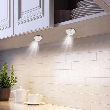 2x Lampka Podszafkowa LED Samoprzylepna Okrągła na Baterie 4000K 3xAAA Biała