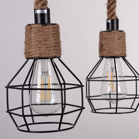 Lampa Wisząca Sufitowa ROPE ALEGRA 4x E27 Żyrandol Loft Stal + Sznur Czarna GOLDLUX (Polux)