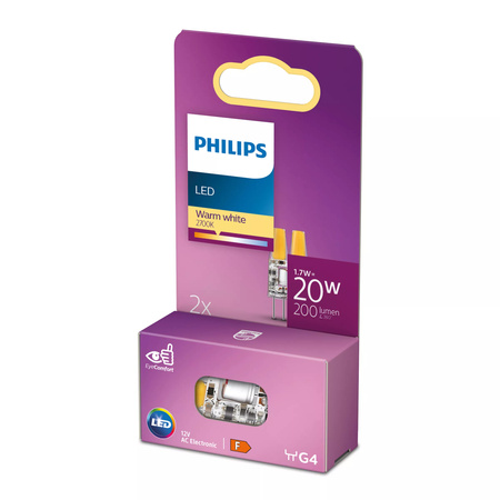 2x Żarówka LED G4 Kapsułka 1.7W = 20W 200lm 2700K Ciepła 12V Philips
