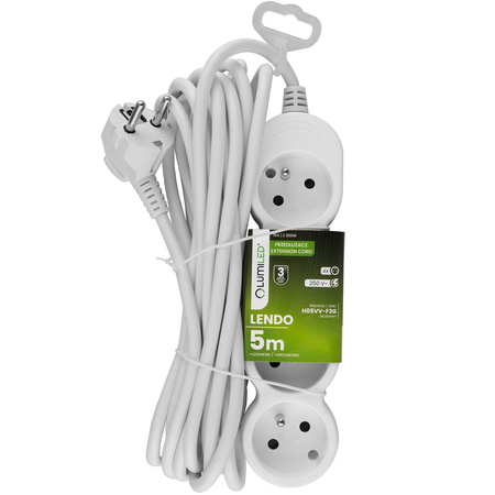Przedłużacz Sieciowy Kabel z Uziemieniem Listwa Zasilająca 4 Gniazda 5m Biały Sznur Lendo Lumiled