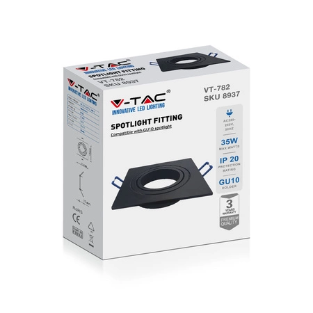 Oprawa Sufitowa Podtynkowa Oczko GU10 Kwadratowa Czarna VT-782 V-TAC