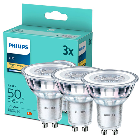 3PAK Żarówka LED GU10 4.6W = 50W 355lm 2700K Ciepła 36° PHILIPS