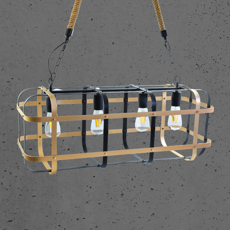 LAMPA Wisząca SUFITOWA KLATKA 4xE27 Czarno-złota GOLDLUX (Polux)