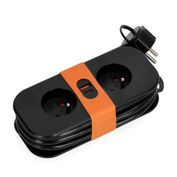 Przedłużacz z Uziemieniem FlowFlexer Orange 2x230V + USB-A/USB-C 16A 3680W 1,4m Kobi 