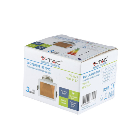 Oprawa Sufitowa Podtynkowa Oczko GU10 Kwadratowa Biała/Różowe złoto VT-875 V-TAC