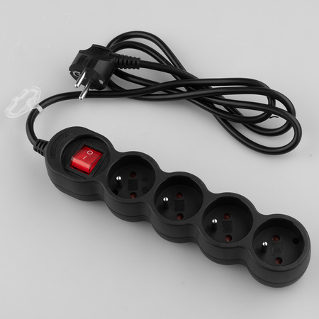 Przedłużacz Sieciowy Kabel z Uziemieniem Listwa Zasilająca 4 Gniazda 1.5m Włącznik ON/OFF Czarny Sznur Lendo Lumiled