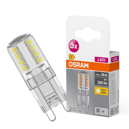 3x Żarówka LED Kapsułka G9 2.6W = 30W 320lm 2700K Ciepła 300° BASE Osram