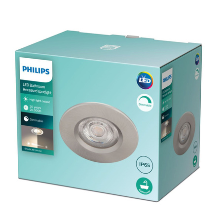 Oprawa Podtynkowa Wpuszczana LED 5.5W 350lm 2700K Nikiel Dive Bathroom Philips