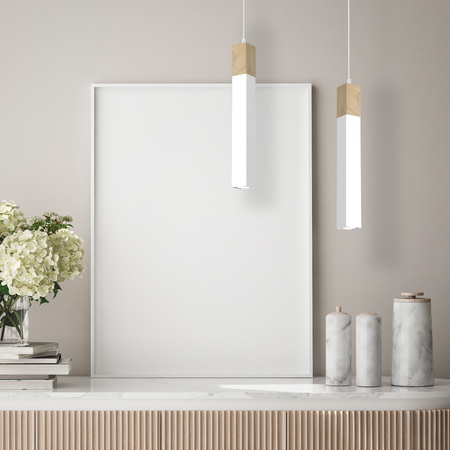 Lampa Wisząca Sufitowa SOLO SAWN Biała Patyna Drewniana 1x mini GU10 Milagro