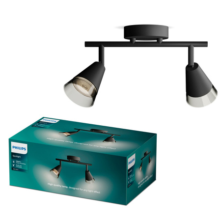Lampa Sufitowa Reflektor Natynkowy 2x GU10 Czarna Cleft Philips