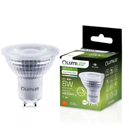 Żarówka LED GU10 8W = 80W 650lm 4000K Neutralna Reflektor 36° Ściemnialna Lumiled 