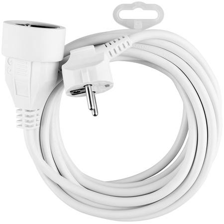Przedłużacz Sieciowy Kabel z Uziemieniem Listwa Zasilająca 1 Gniazdo 5m Biały Sznur Lendo Lumiled