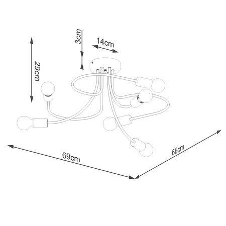 Lampa Sufitowa Oprawa Natynkowa Wisząca Zwis 6x E27 Żyrandol Nieregularna Czarna Industrialna Levar Sollux