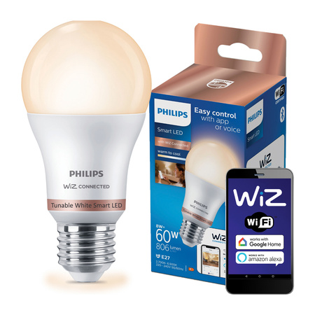 Żarówka LED E27 A60 8W = 60W 806lm 2700-6500K SMART WiFi Philips WiZ