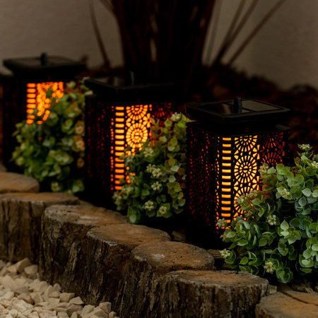 Lampion Ogrodowa LED Solarna Dekoracyjna Płomień Kwadrat 17cm