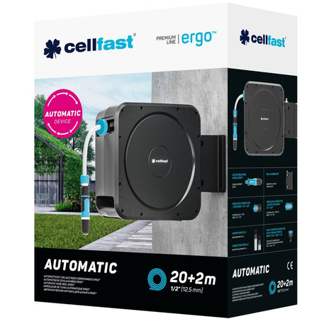 Zwijacz Automatyczny na Wąż Ogrodowy z Wężem 20m Końcówki + Zraszacz Zestaw ERGO CELLFAST