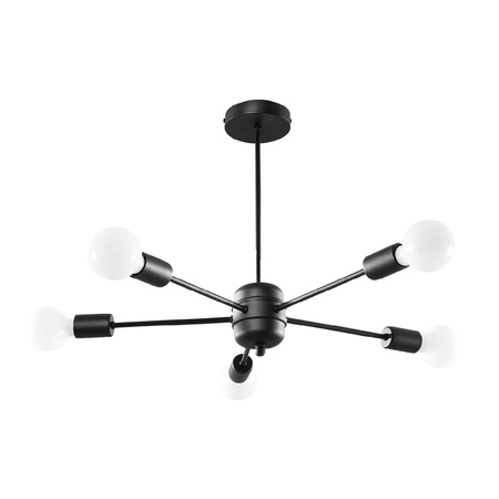 Lampa Sufitowa Wisząca Zwis 5x E27 Żyrandol Nieregularna Czarna Nowoczesna Lango Sollux
