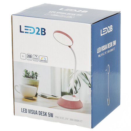 Lampka Biurkowa Stołowa LED 5W 200lm CCT 270° Akumulatorowa Różowa Visua Kobi