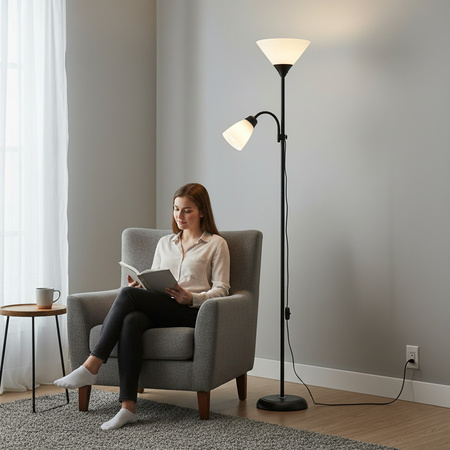 Lampa Podłogowa Oprawa Stojąca 2- Punktowa E27 E14 Czarna Mleczna Kobi