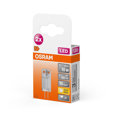 2x Żarówka LED Kapsułka G4 0.9W = 10W 100lm 2700K Ciepła 12V 320° LED PIN Osram